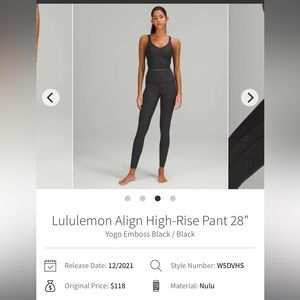 Lululemon Align High-Rise Pant 28"
Yogo Emboss Black / Black